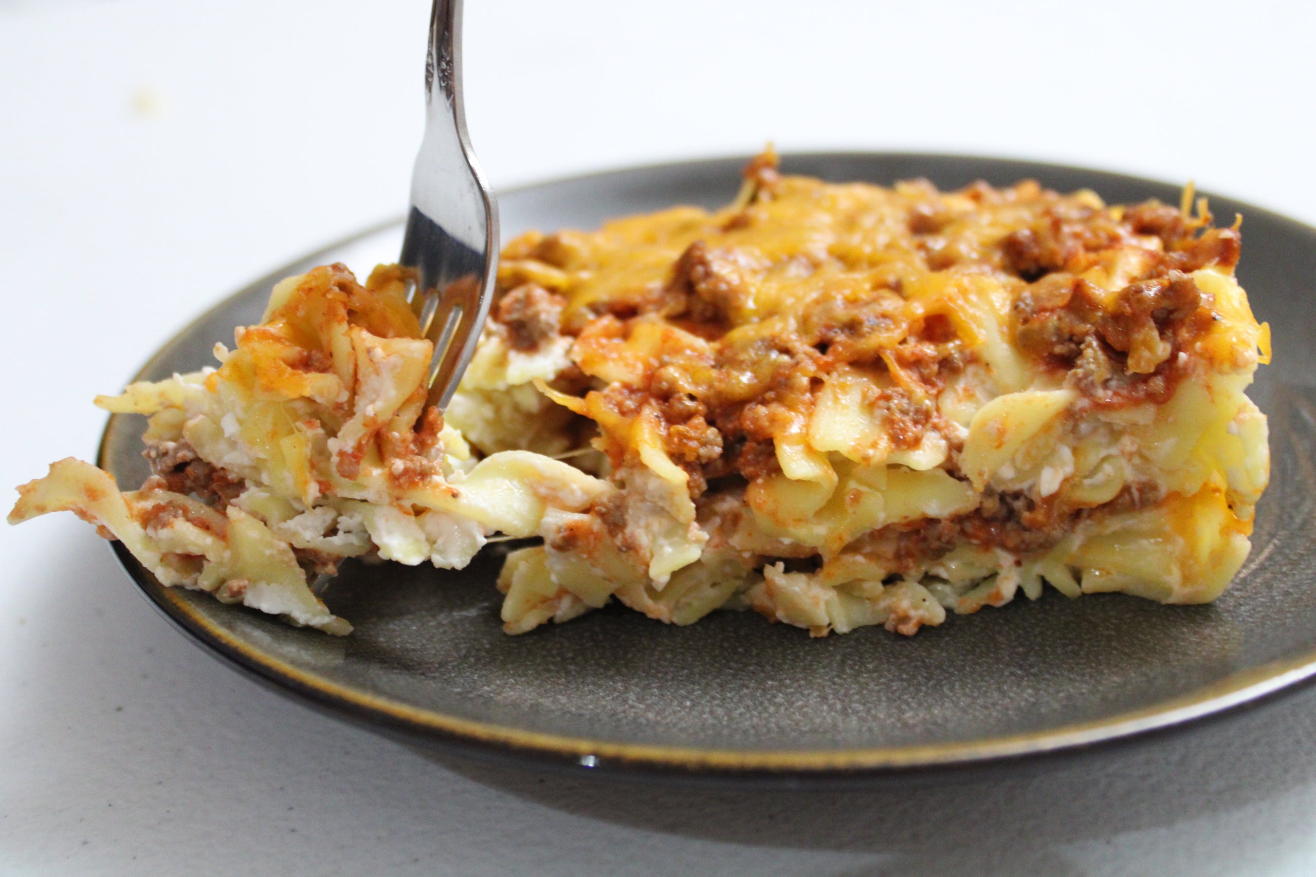 Beefy sour cream noodle bake half a full plate